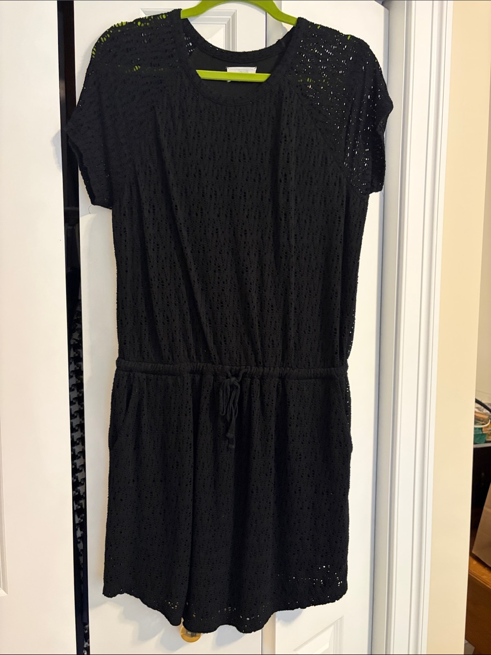 Lou & Grey Black Eyelet Drawstring Waist Casual Dress